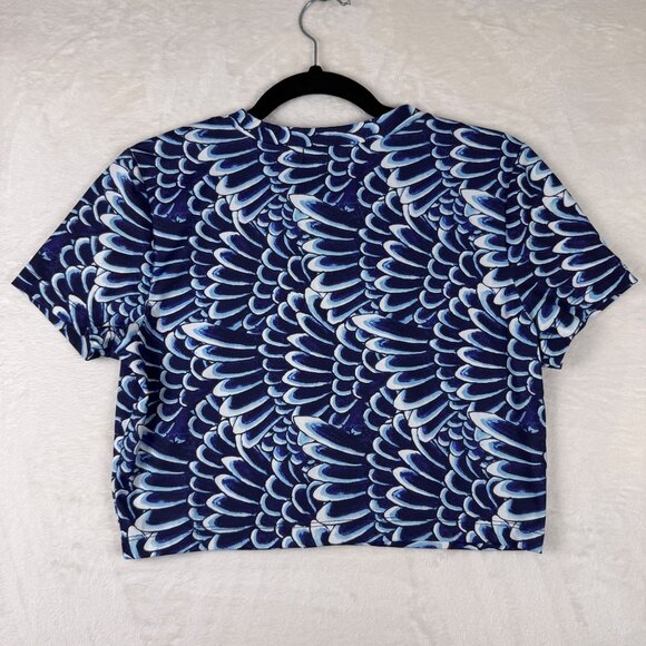 Ed Hardy Blue Abstract Geometric Print Cropped T-shirt Womens Large Y2K - Picture 3 of 6